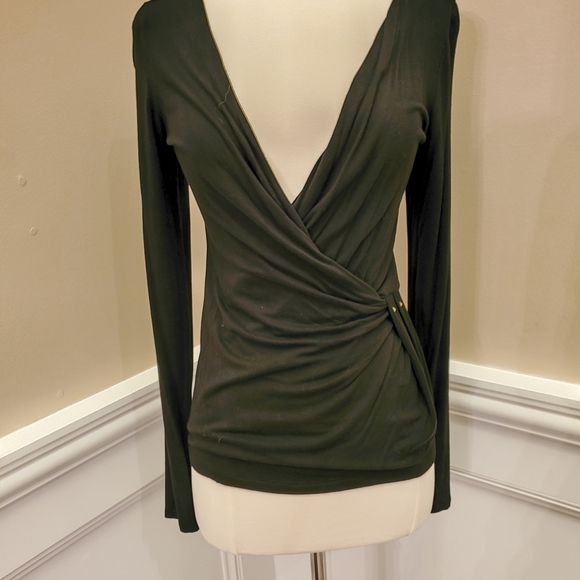 The Limited Tops - BNWT Black Deep V Ruched Black w Gold XS